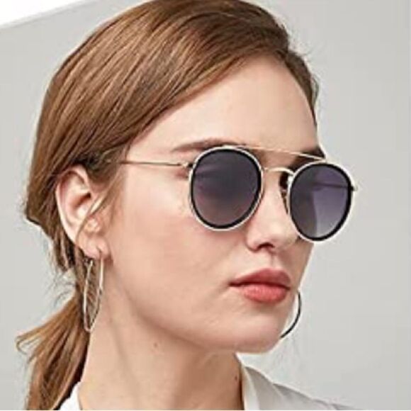 Round Retro Double Bridge Sunglasses main image 4